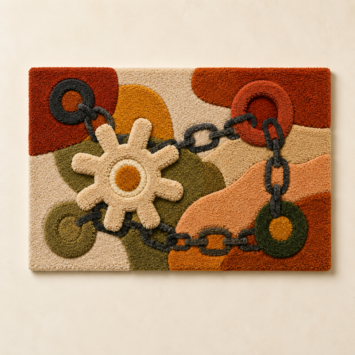 Hewn Earth mechanical garden wall art featuring intricate metal plant and flower designs for outdoor decor.