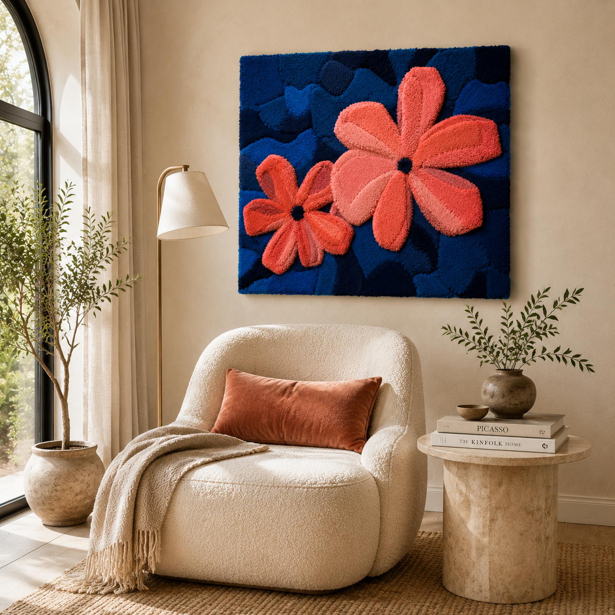 Hewn Earth Midnight Petals wall art featuring dark floral design on a canvas, perfect for modern home decor.