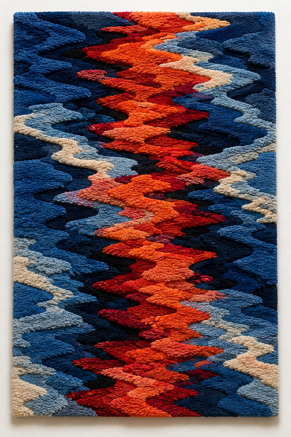 Hewn Earth Tidal Zigzag wall art featuring a vibrant zigzag design on a textured wall, modern home decor piece