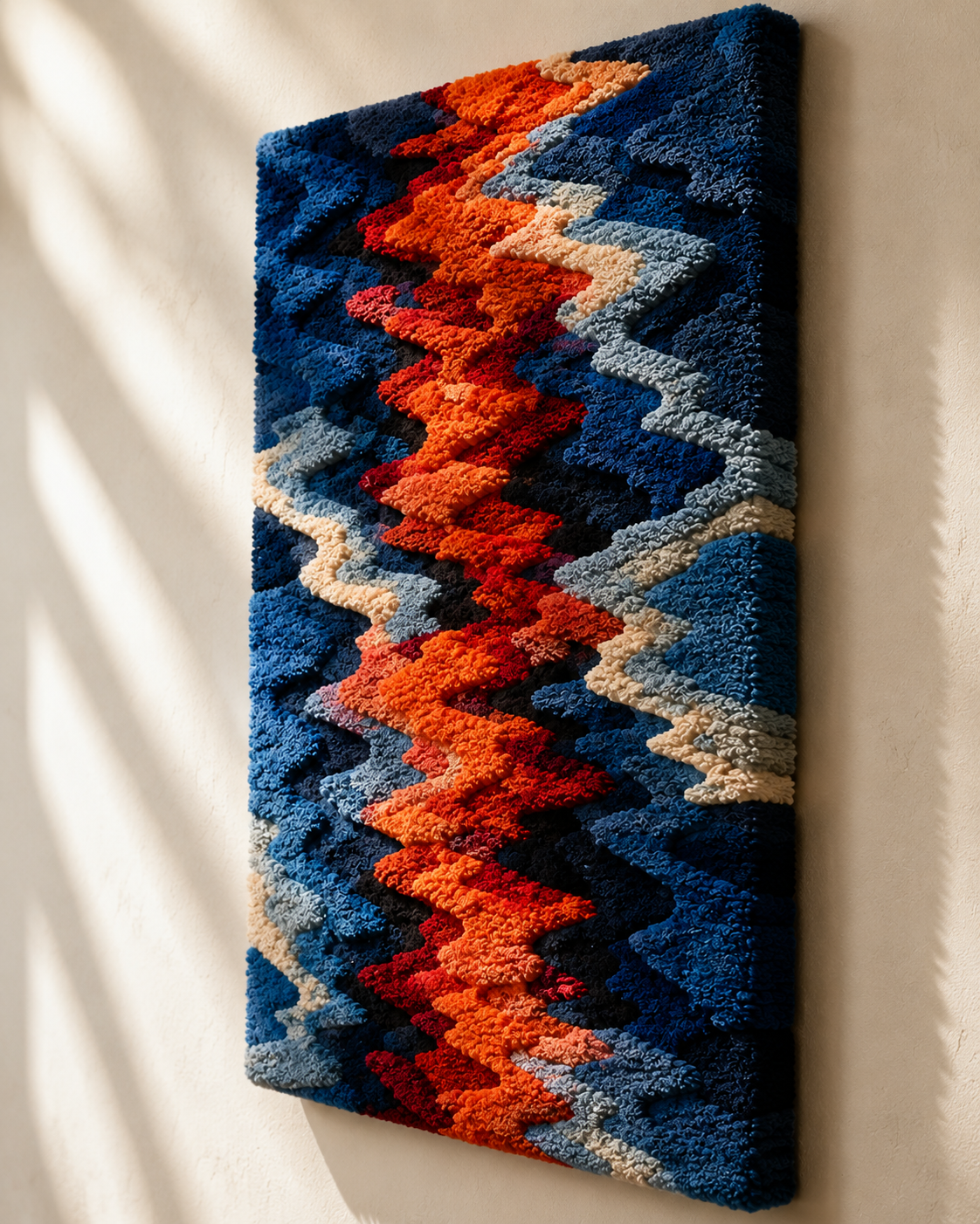 Hewn Earth Tidal Zigzag wall art featuring a vibrant zigzag pattern on a textured surface, perfect for modern home decor.