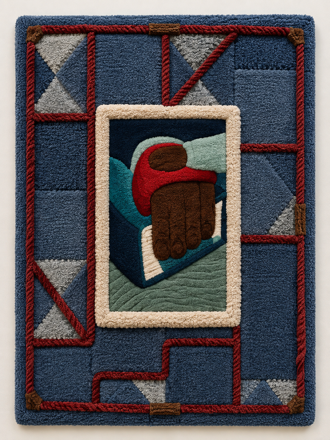 Hewn Earth Wall Art "Window Within" featuring a natural, textured design displayed on a plain wall in a modern room.
