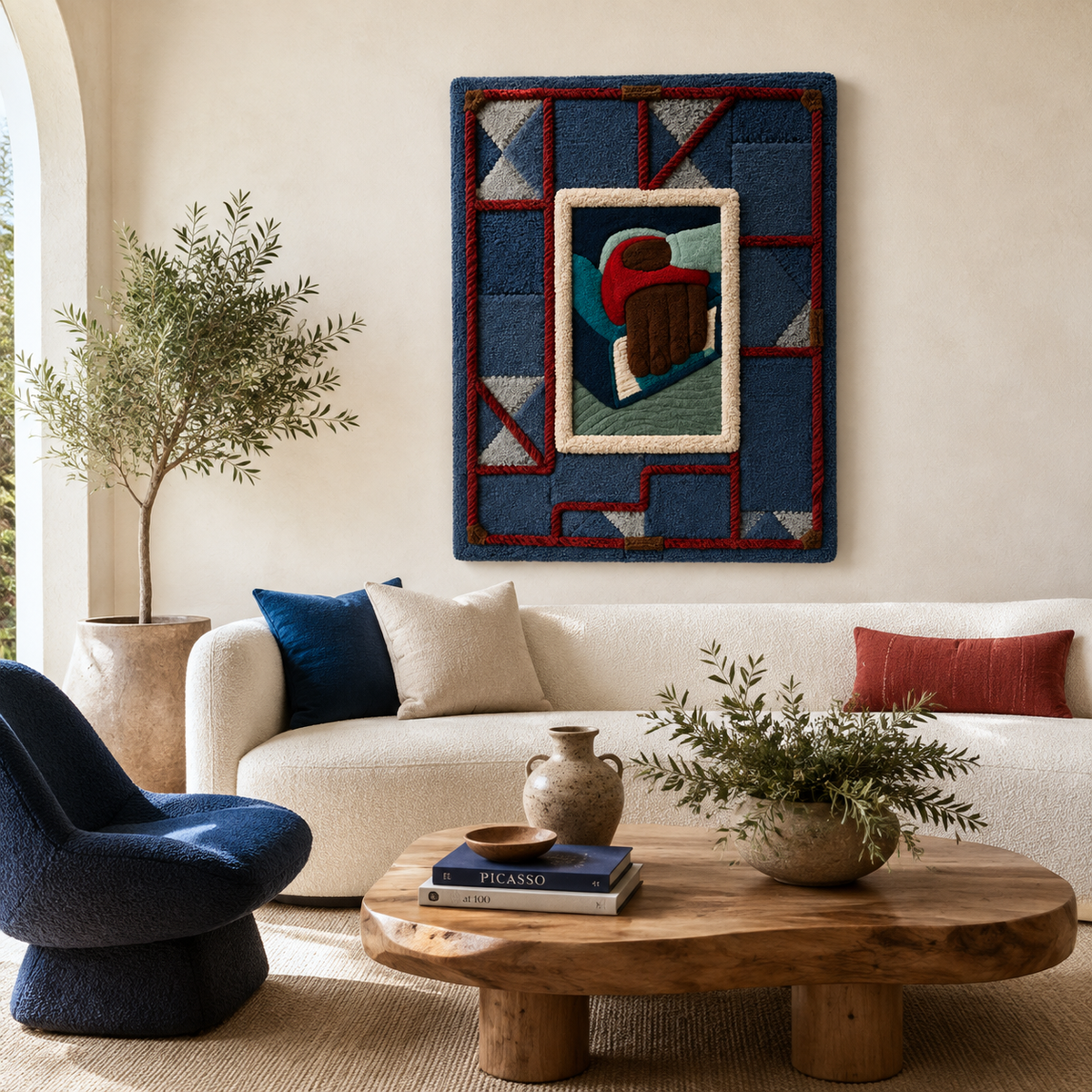 Close-up of Hewn Earth Wall Art titled "Window Within," showcasing textured, layered wood designs in natural earthy tones.