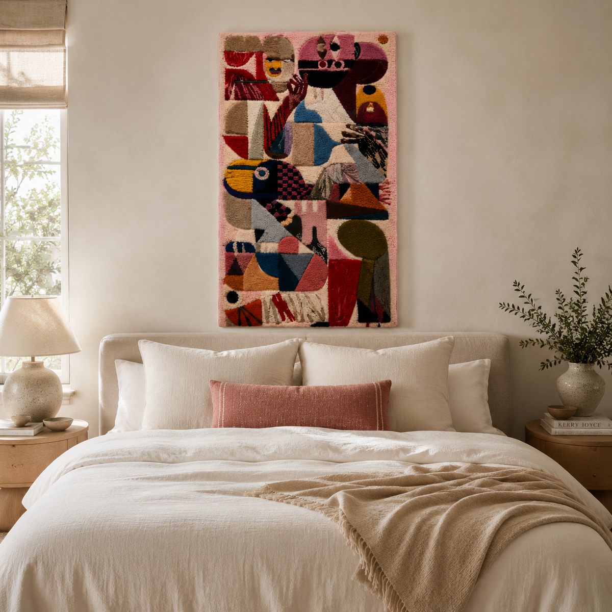 Colorful Paper Carnival wall art by Hewn Earth featuring vibrant paper craft decorations on a wall.