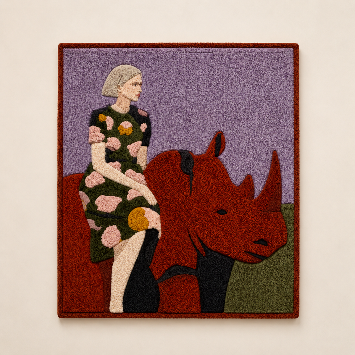 Hewn Earth Rhinoceros Companion wall art featuring a detailed, natural-toned rhinoceros illustration on a light background.