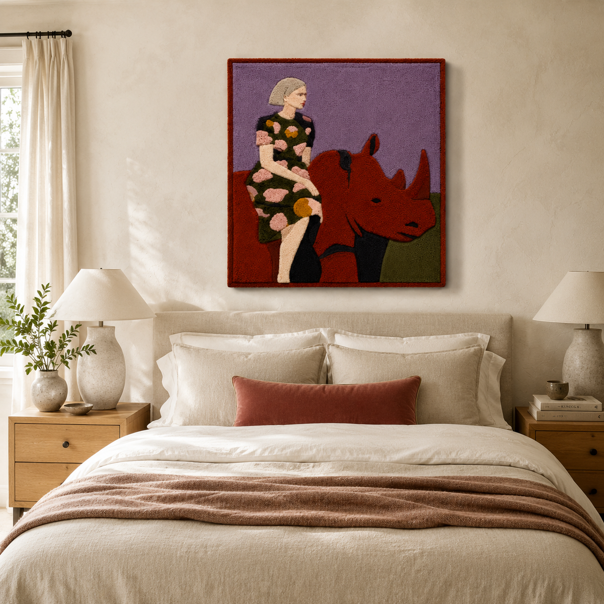Hewn Earth Rhinoceros Companion wall art print featuring a detailed rhinoceros illustration on white background.