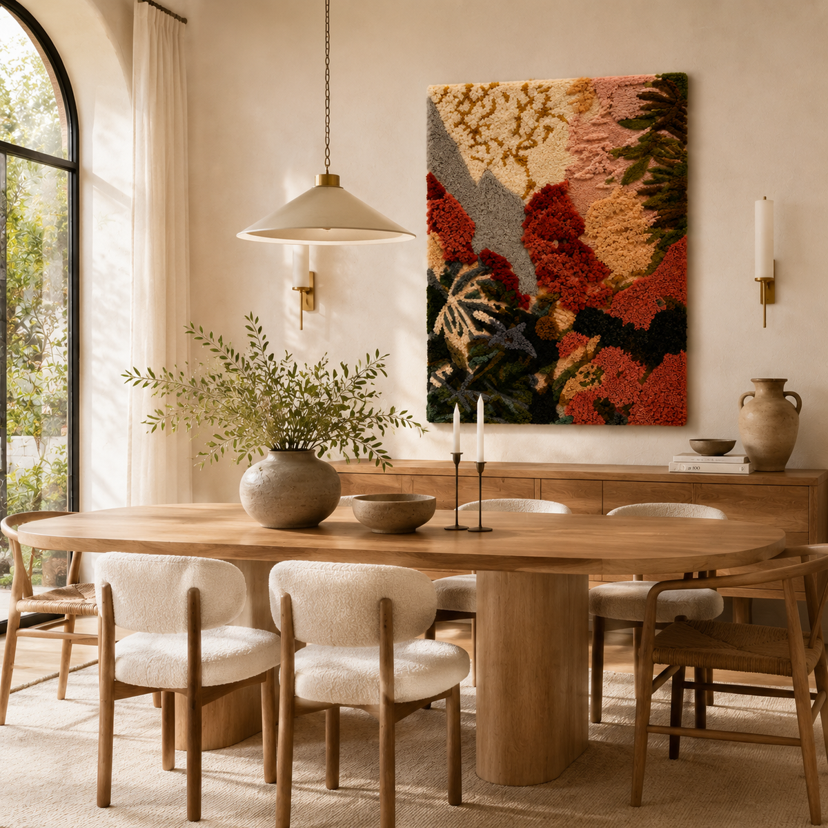 Autumn Ravine wall art by Hewn Earth depicting a serene forest scene with warm autumn colors on a textured canvas.