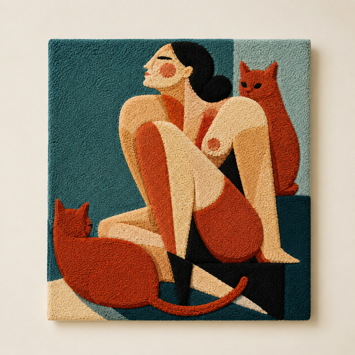 Three red foxes wall art by Hewn Earth featuring vibrant fox illustrations on a natural background.