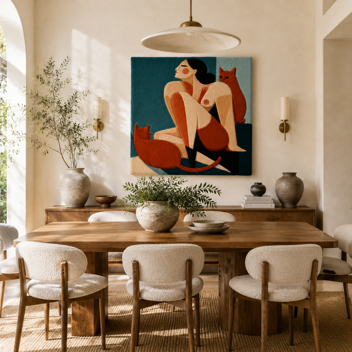Three red foxes wall art by Hewn Earth, featuring detailed illustration of foxes in a natural setting on textured canvas.