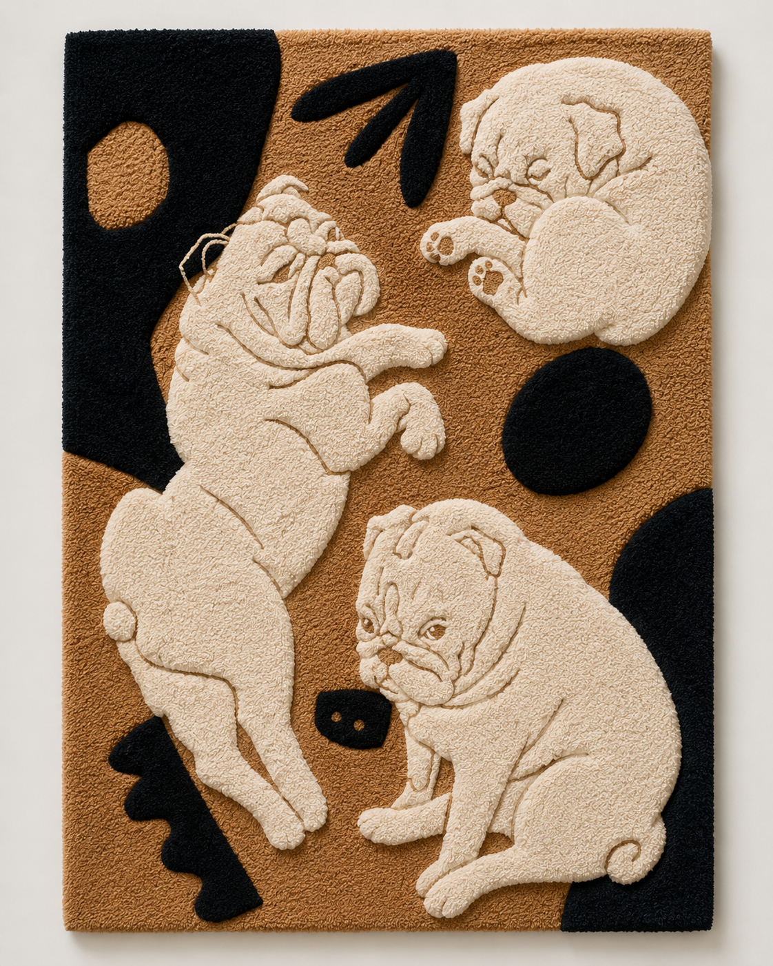Night Garden Dogs wall art by Hewn Earth featuring a whimsical garden scene with dogs, vibrant colors, and detailed illustrations.