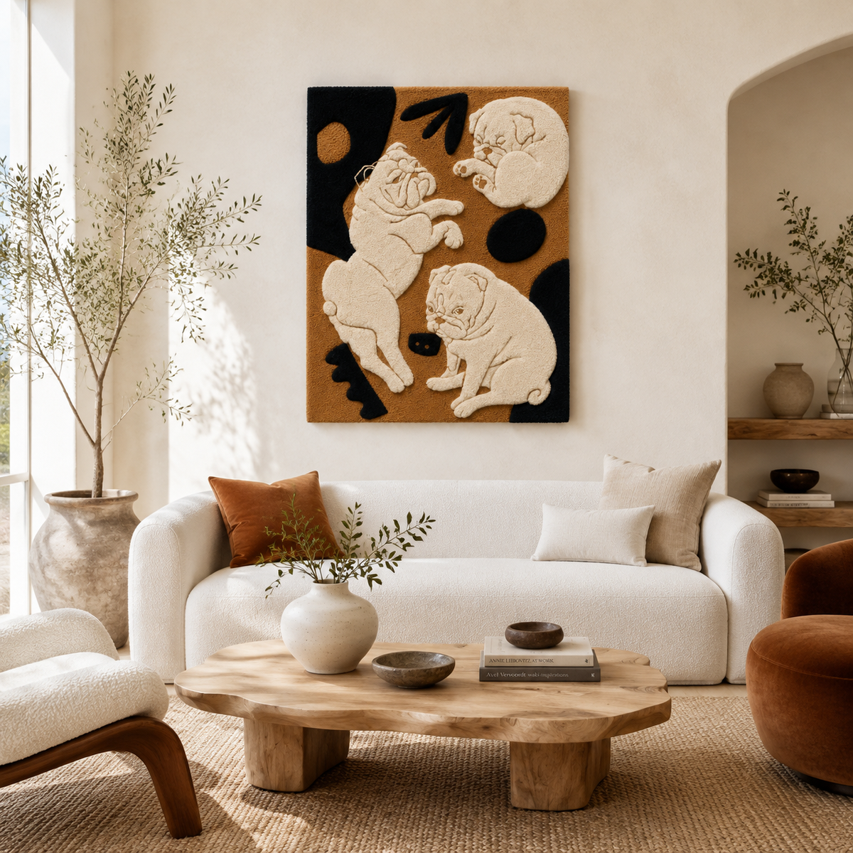Night Garden Dogs wall art by Hewn Earth featuring whimsical dog illustrations in a dreamy garden scene.