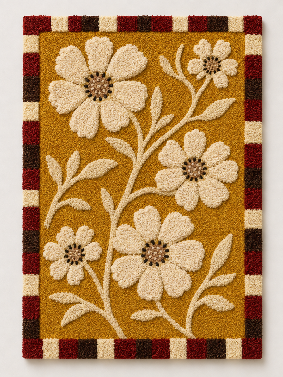 Hewn Earth Gingham Daisies wall art featuring a cheerful floral design with gingham pattern in a room setting.