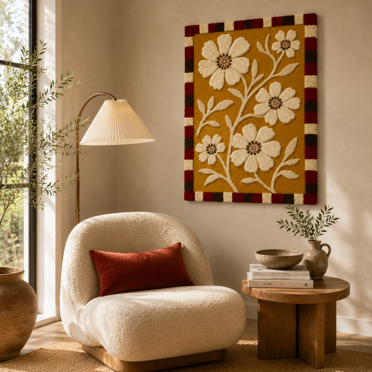 Gingham Daisies wall art by Hewn Earth featuring a floral design with gingham pattern and daisy illustrations.