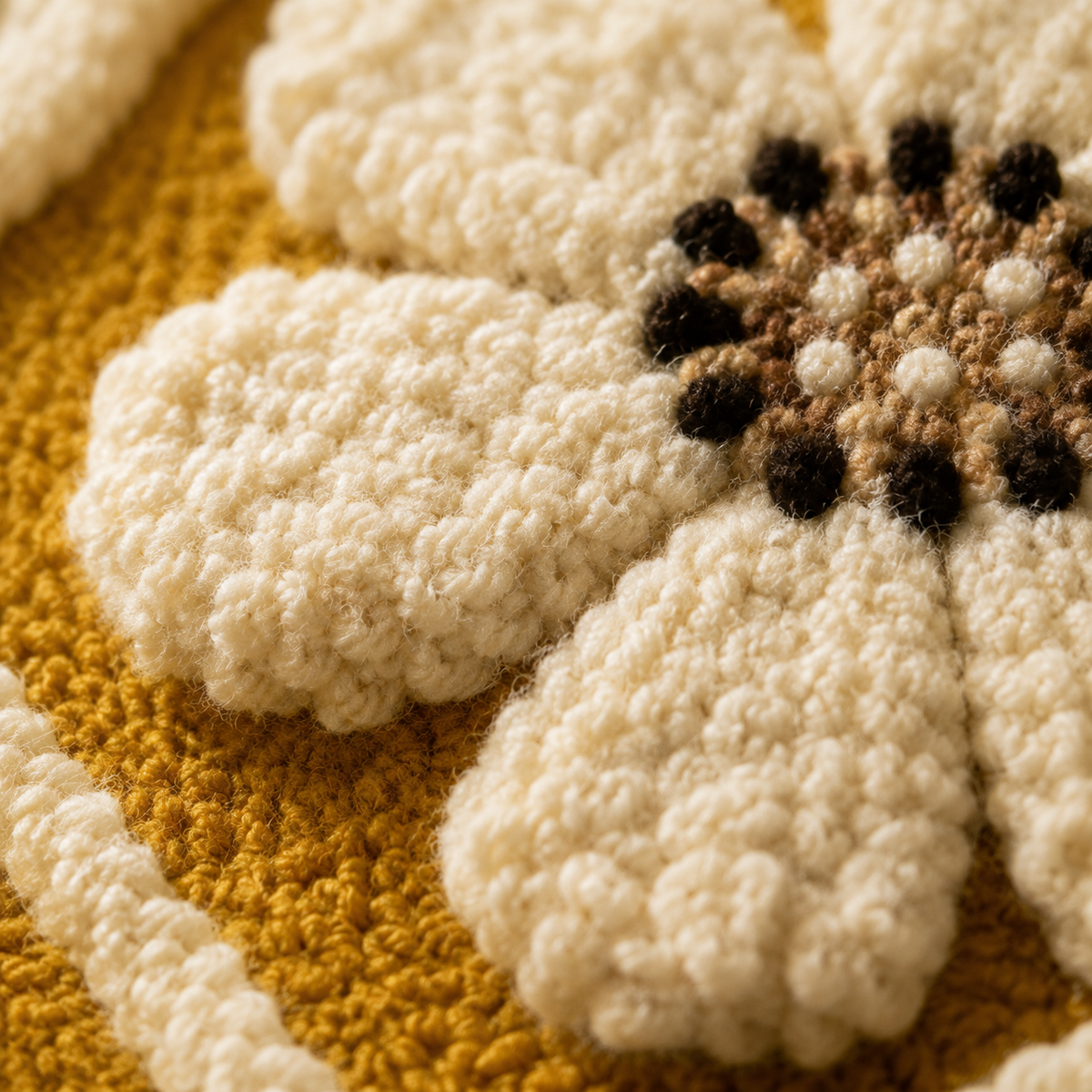 Close-up of Hewn Earth Gingham Daisies wall art featuring a detailed fabric pattern with daisies and gingham design.