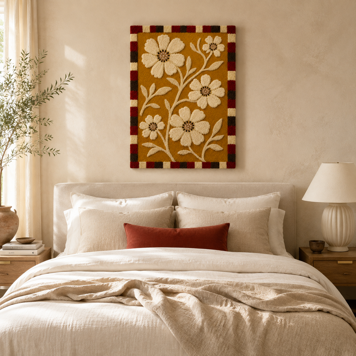 Gingham Daisies wall art by Hewn Earth featuring a floral design with daisy patterns on a gingham background.