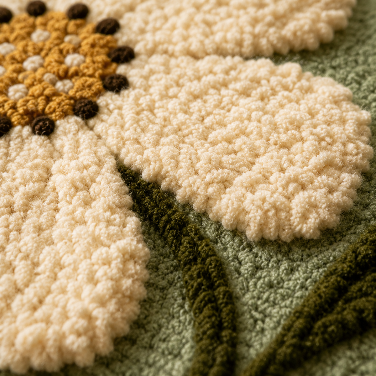 Hewn Earth Moss Gingham Daisies wall art featuring a soft green gingham background with white daisies, botanical decorative print.