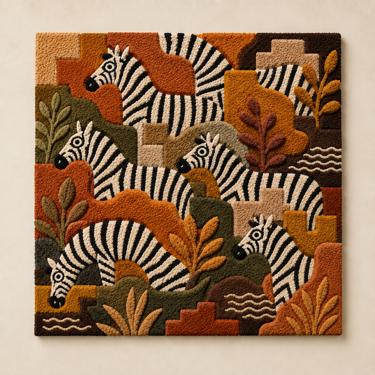 Hewn Earth Zebra Grove wall art featuring black and white zebra design on a neutral background, ideal for modern home decor.