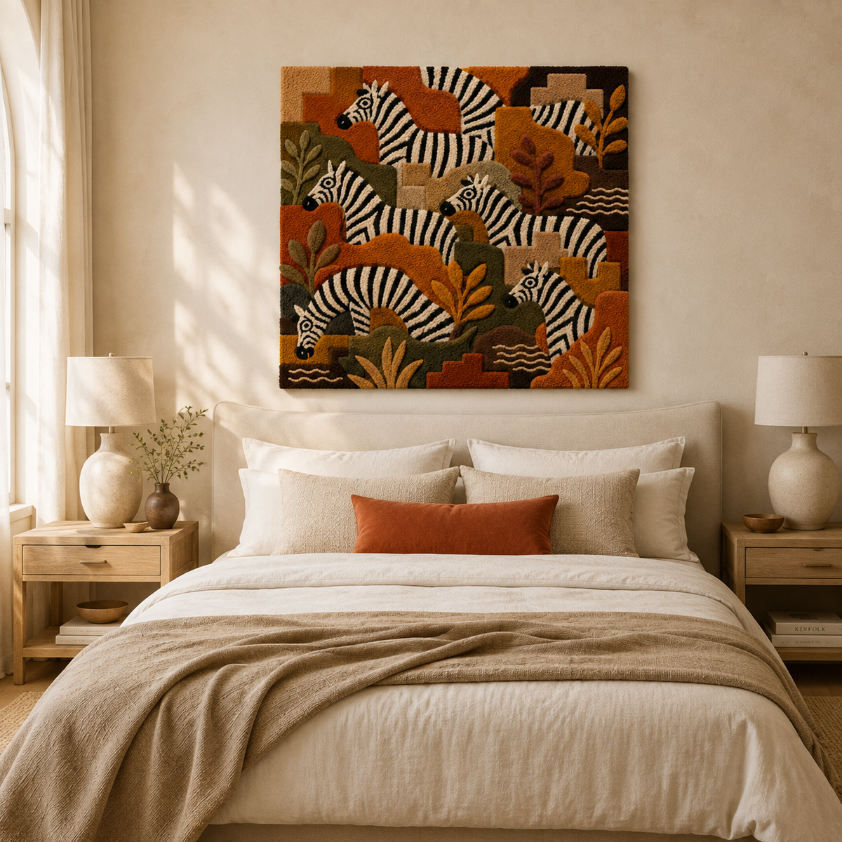 Hewn Earth Zebra Grove wall art featuring a detailed black and white zebra illustration on textured paper