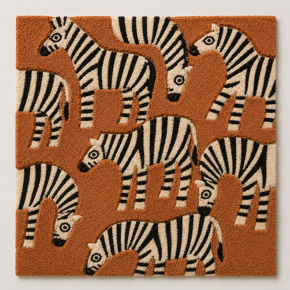 Colorful zebra parade wall art by Hewn Earth featuring vibrant zebra illustrations on a decorative wall piece.