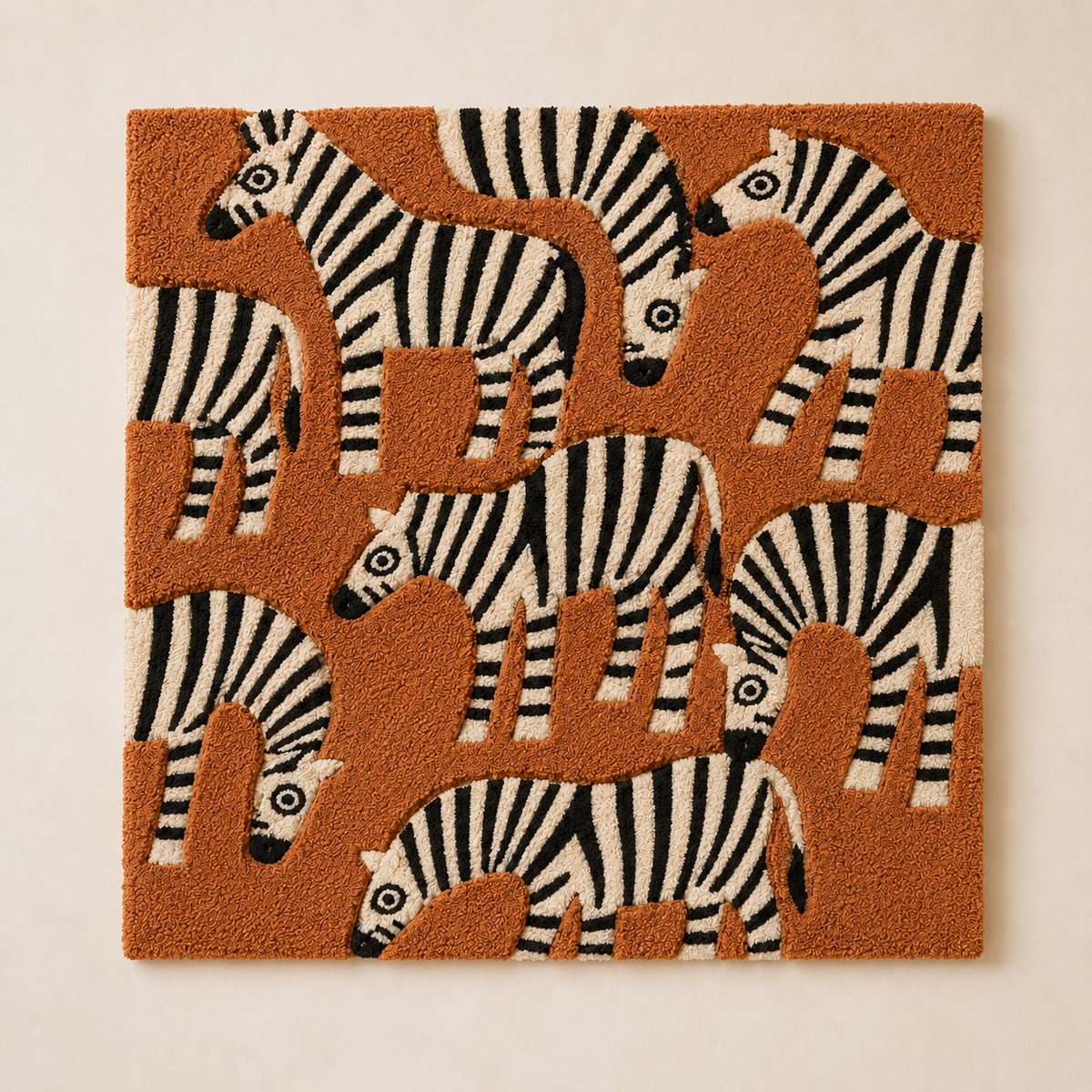 Colorful Zebra Parade wall art by Hewn Earth featuring vibrant zebra illustrations on a light background.