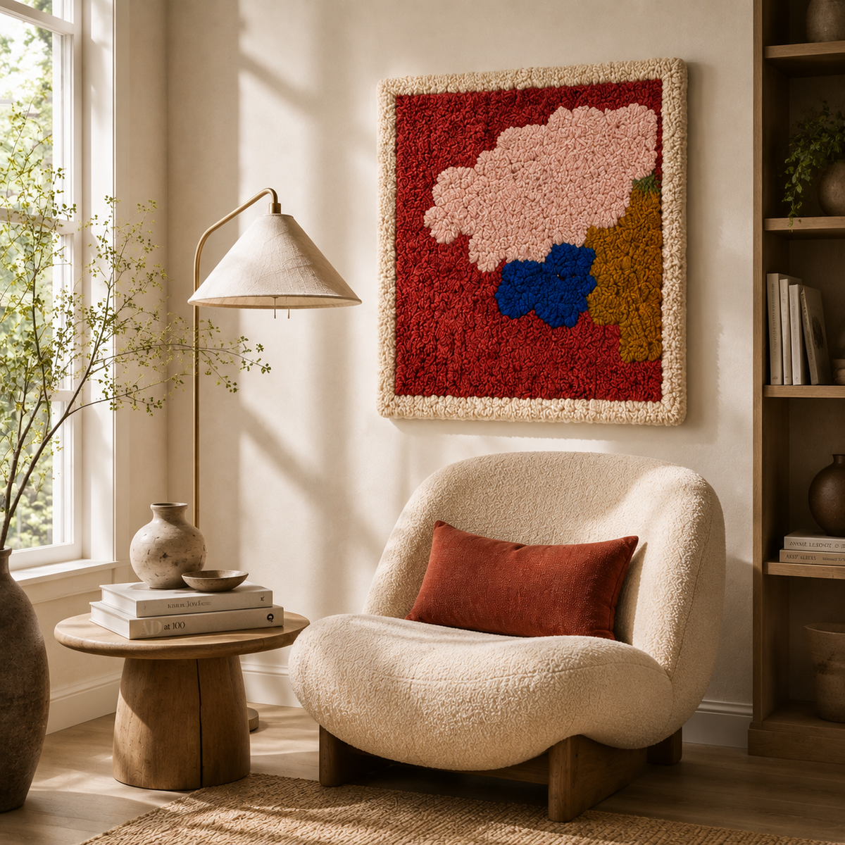 Detailed image of Hewn Earth Cloud Garden wall art featuring textured cloud and garden motifs in natural tones.