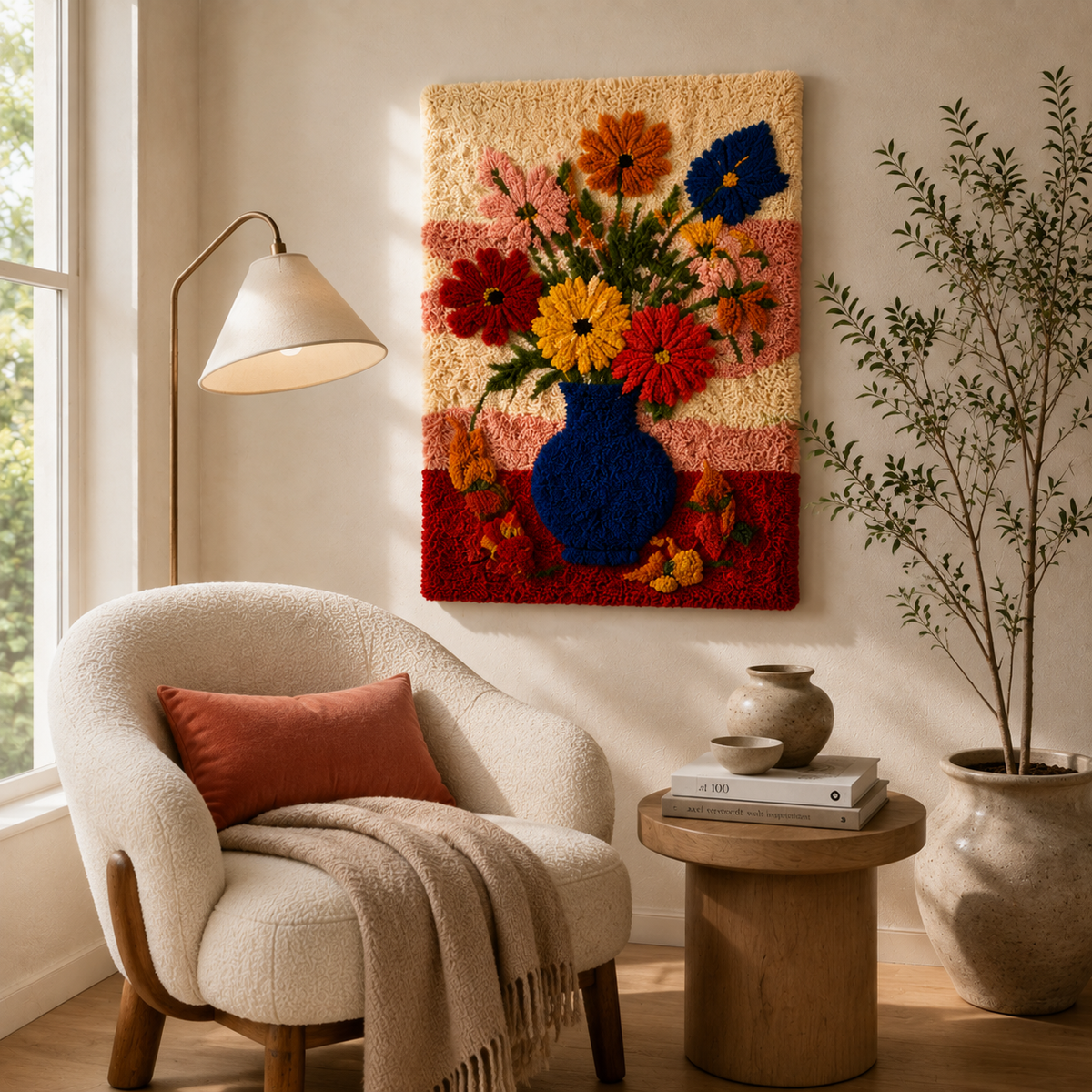 Hewn Earth Field Bouquet wall art featuring a vibrant, colorful floral design on a neutral background.