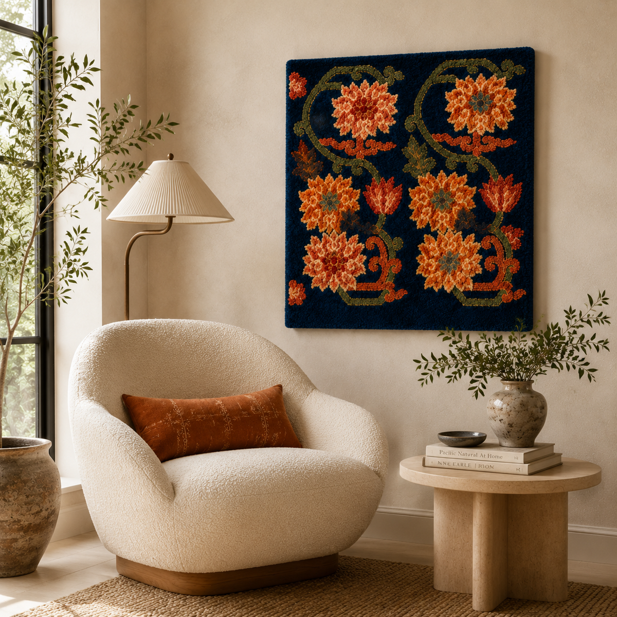 Hewn Earth Midnight Medallion wall art featuring intricate circular patterns on a dark background.