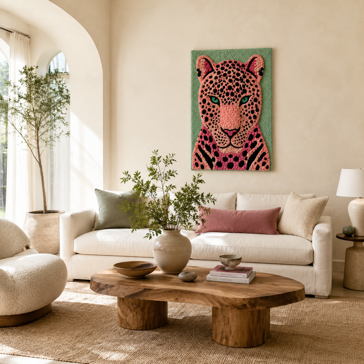 Rose Leopard wall art by Hewn Earth featuring a vibrant leopard design with rose accents on a neutral background.