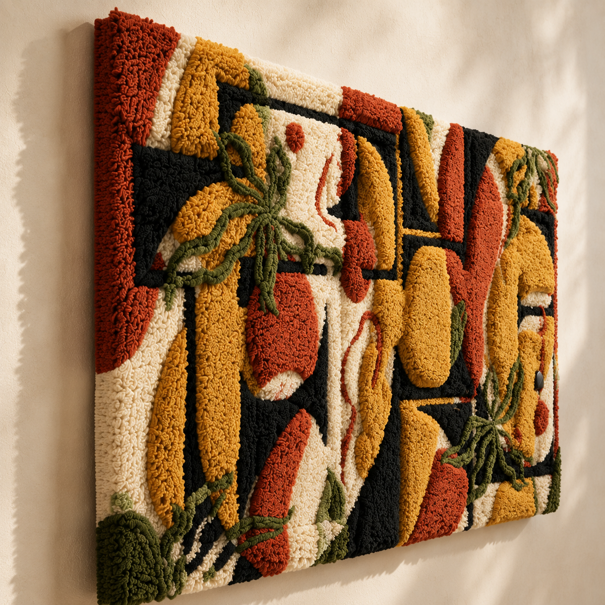 Close-up of Hewn Earth Botanical Collage wall art featuring detailed pressed plant images and natural earthy tones.