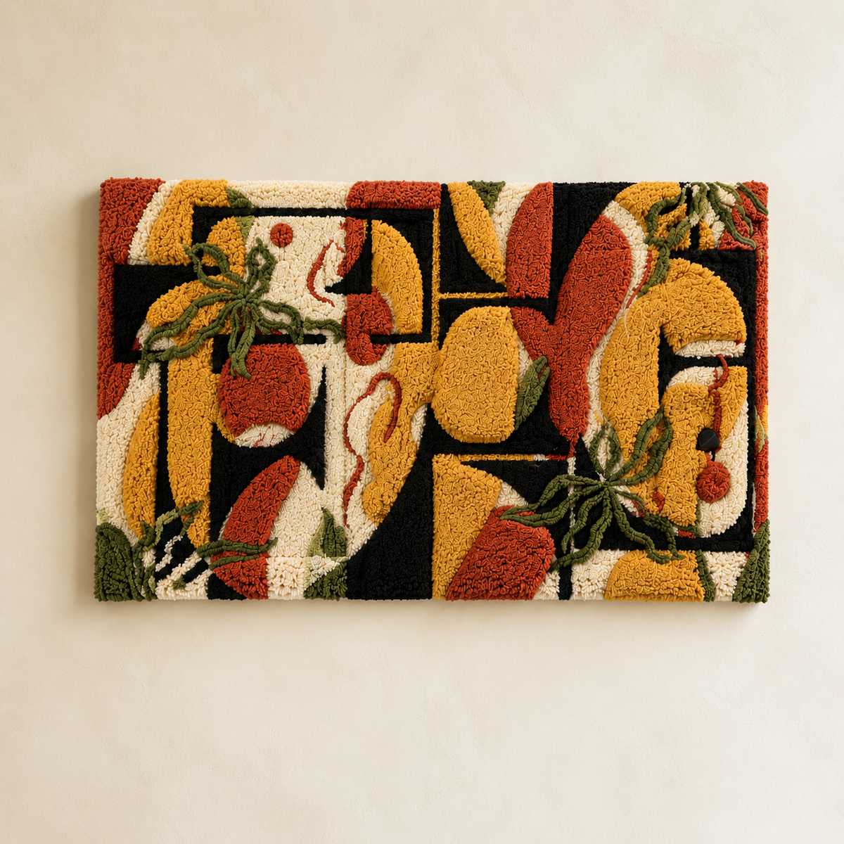 Botanical collage wall art by Hewn Earth featuring a vibrant mix of pressed flowers and greenery on a natural background.