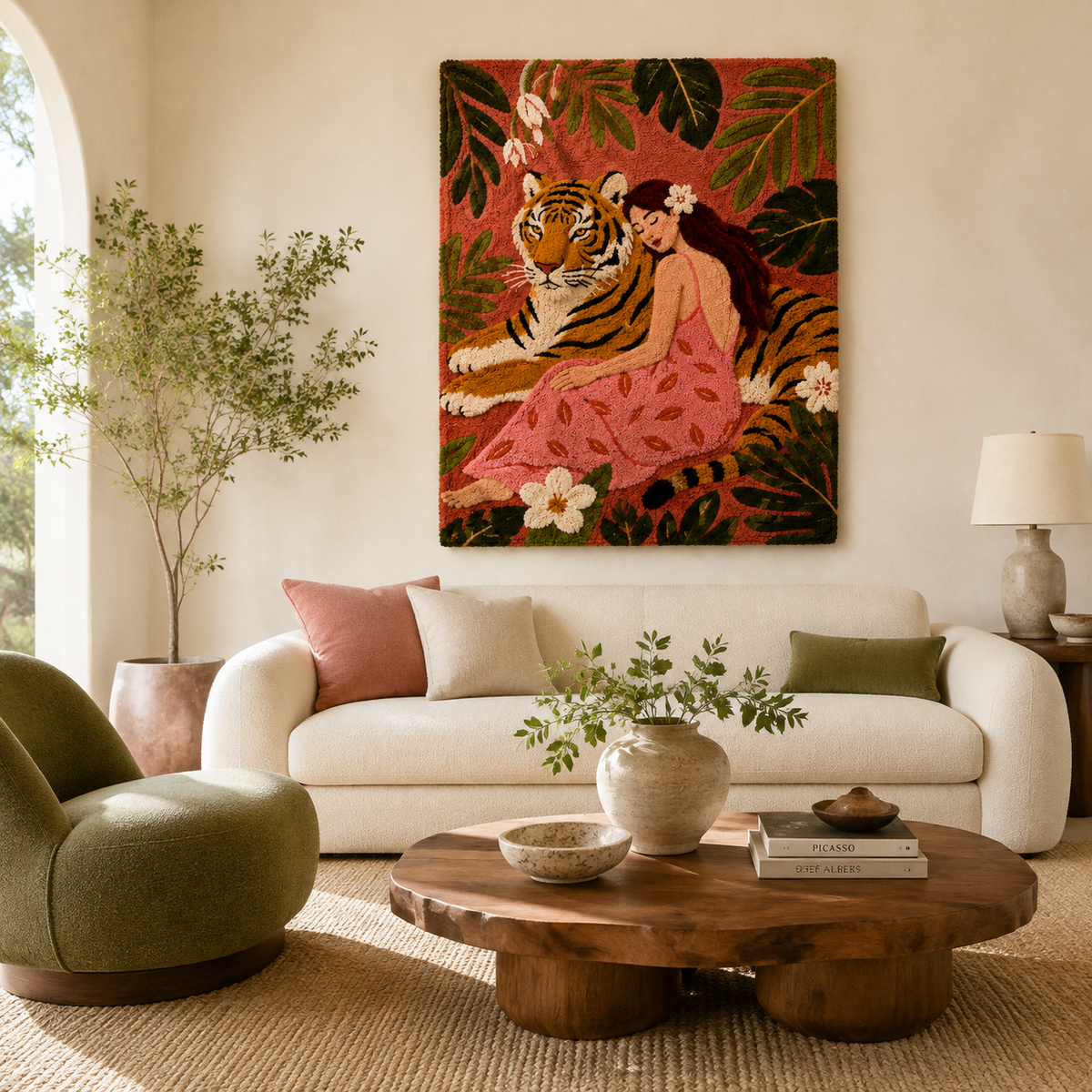 Hewn Earth Tiger and Muse wall art featuring a detailed tiger illustration on a neutral background for home decor.
