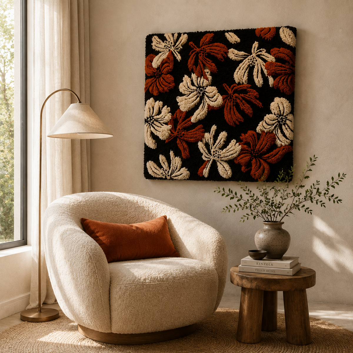 Hewn Earth Twilight Branches wall art featuring dark, silhouetted branches on a light background for natural decor.
