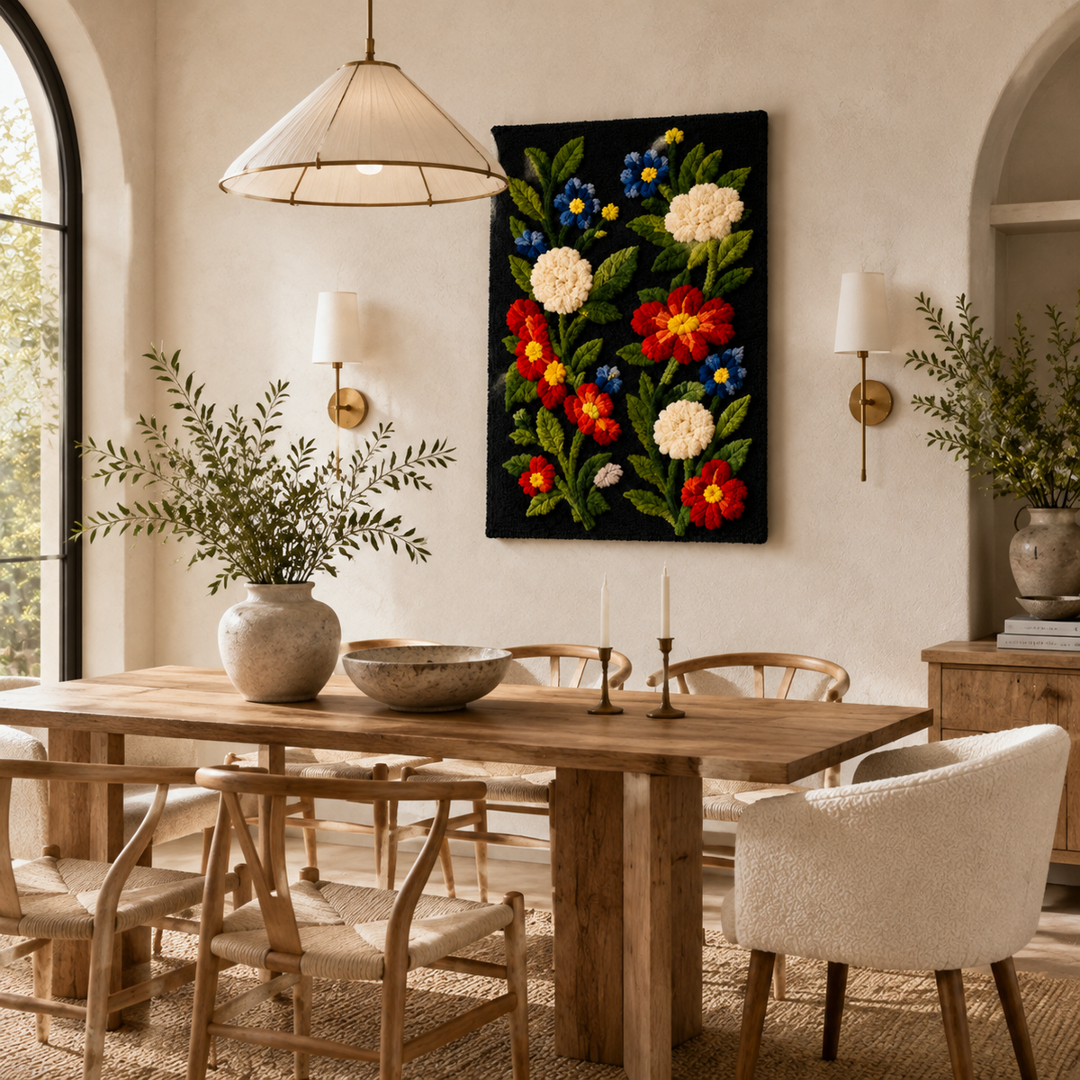 Dream Menagerie wall art by Hewn Earth, featuring intricate, colorful animal illustrations on a textured background.