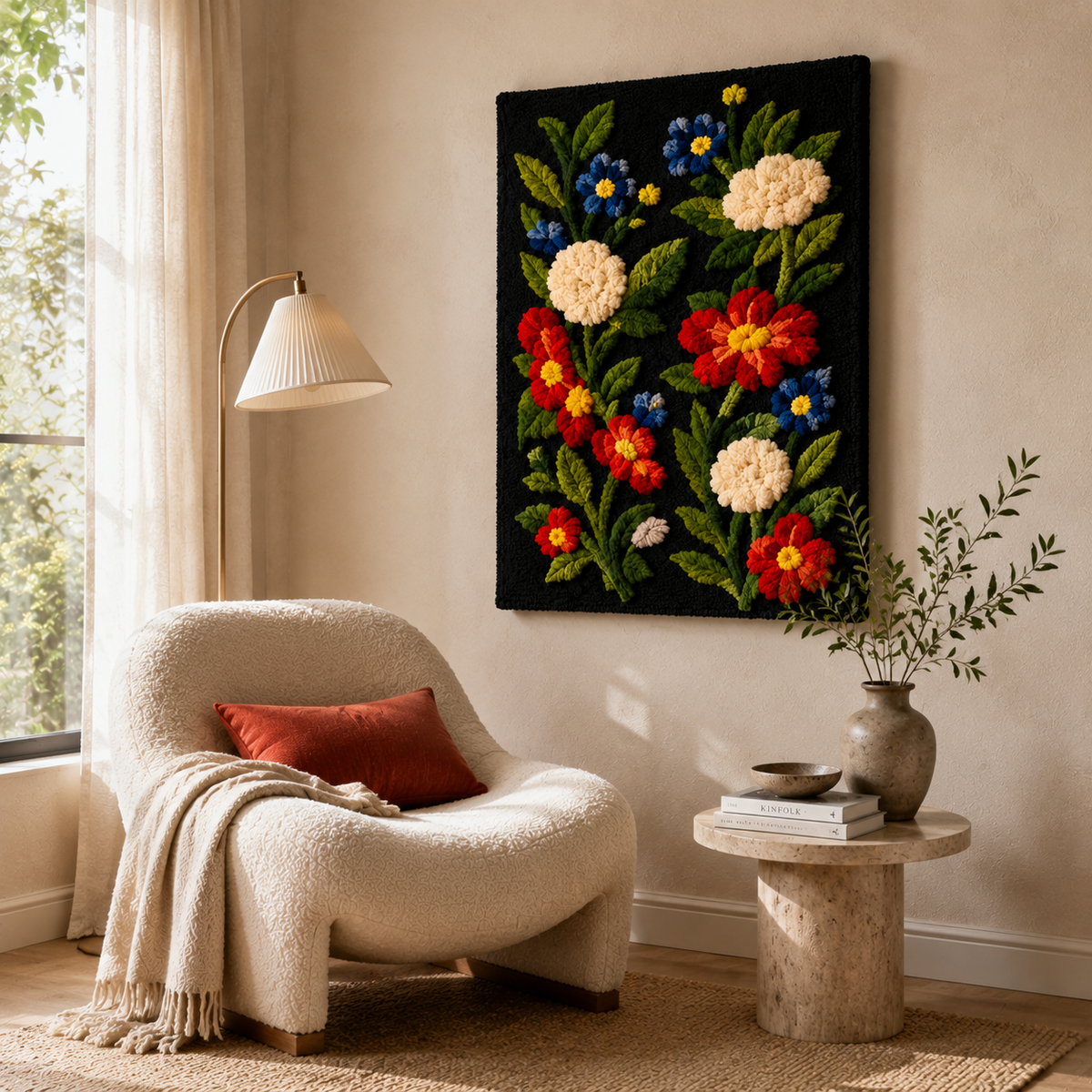 Hewn Earth Dream Menagerie wall art featuring colorful, intricate animal illustrations on a textured background.