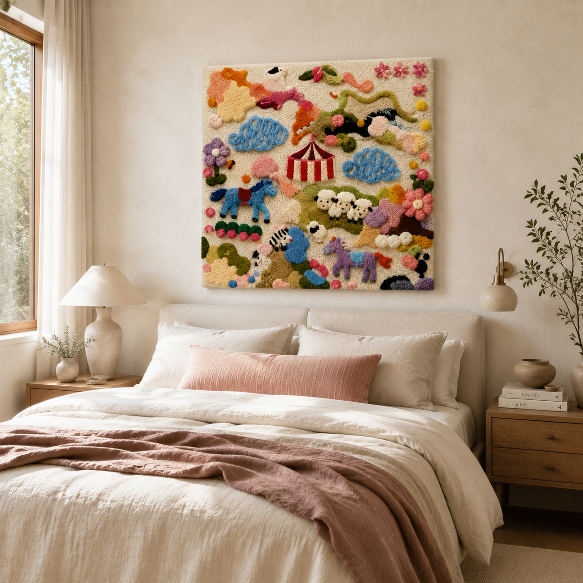 Hewn Earth Garden Rosette wall art piece featuring intricate floral design in natural tones on a neutral background.