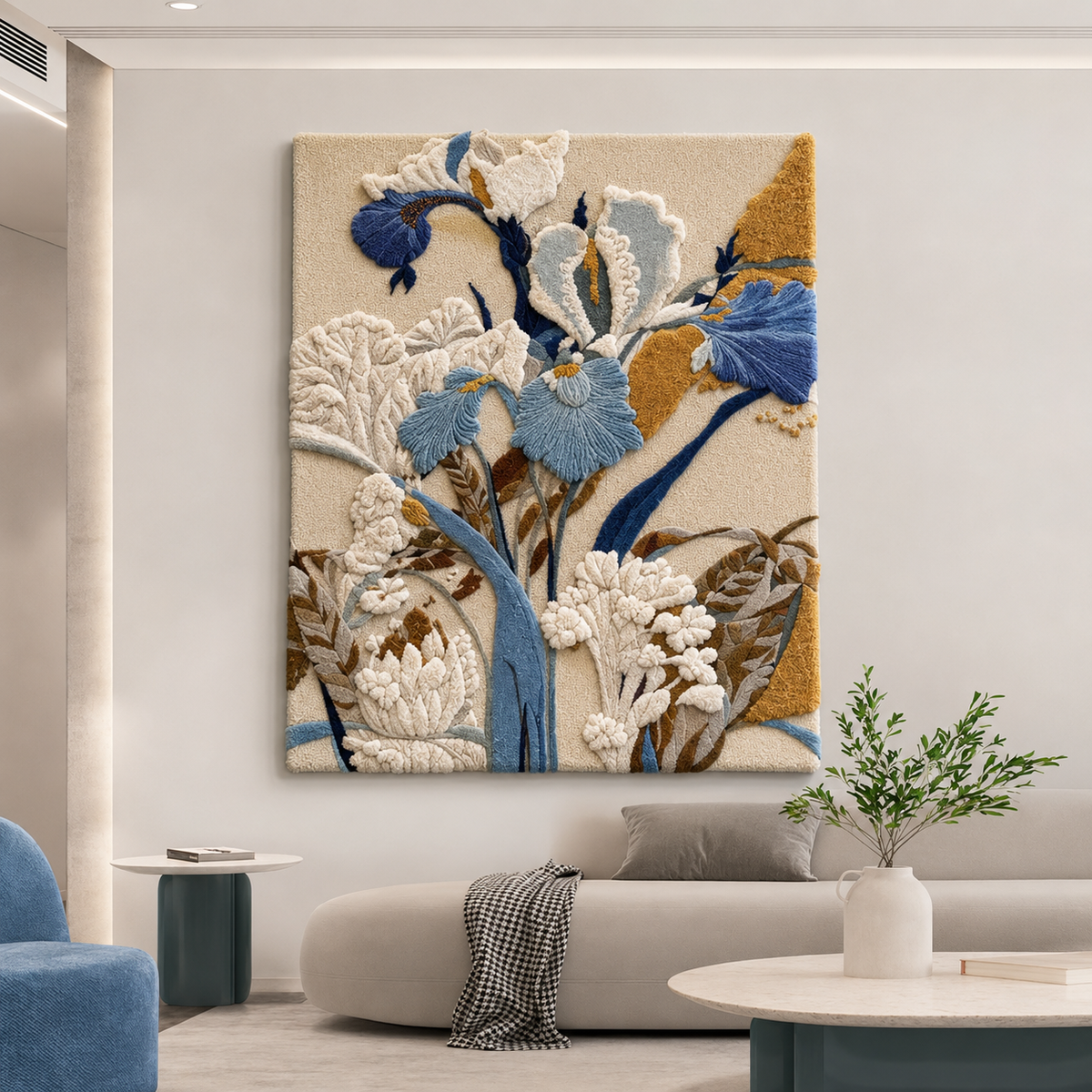 Hewn Earth fruit still life wall art featuring colorful painted fruits on a textured background displayed on a wall.