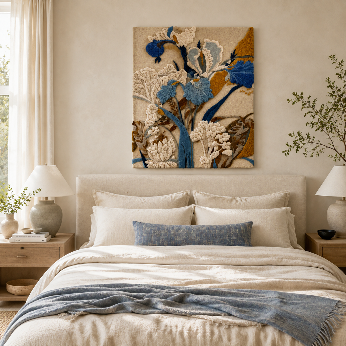 Close-up of Hewn Earth fruit still life wall art featuring vibrant painted fruits on a textured background.