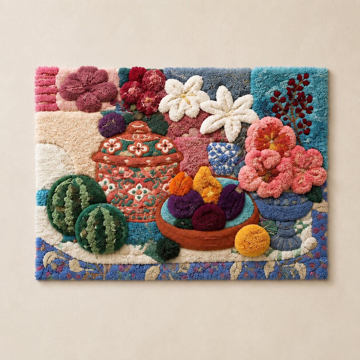 Hewn Earth Tile Rosette wall art featuring intricate geometric patterns in earthy tones, mounted on a neutral background.