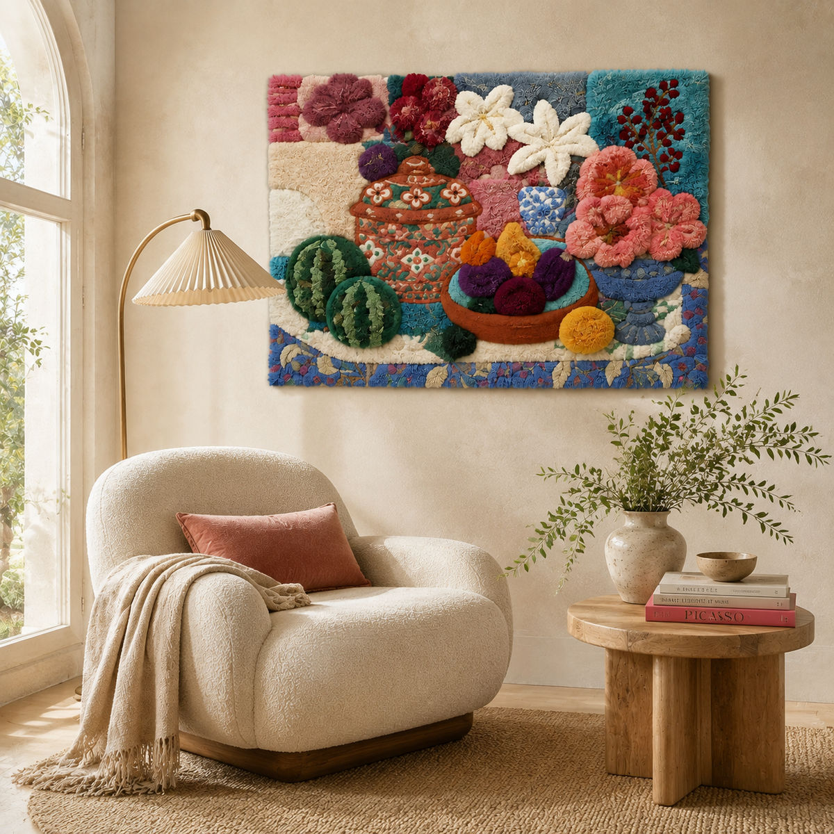 Hewn Earth Tile Rosette wall art featuring a detailed, textured ceramic design with intricate patterns and earthy tones.