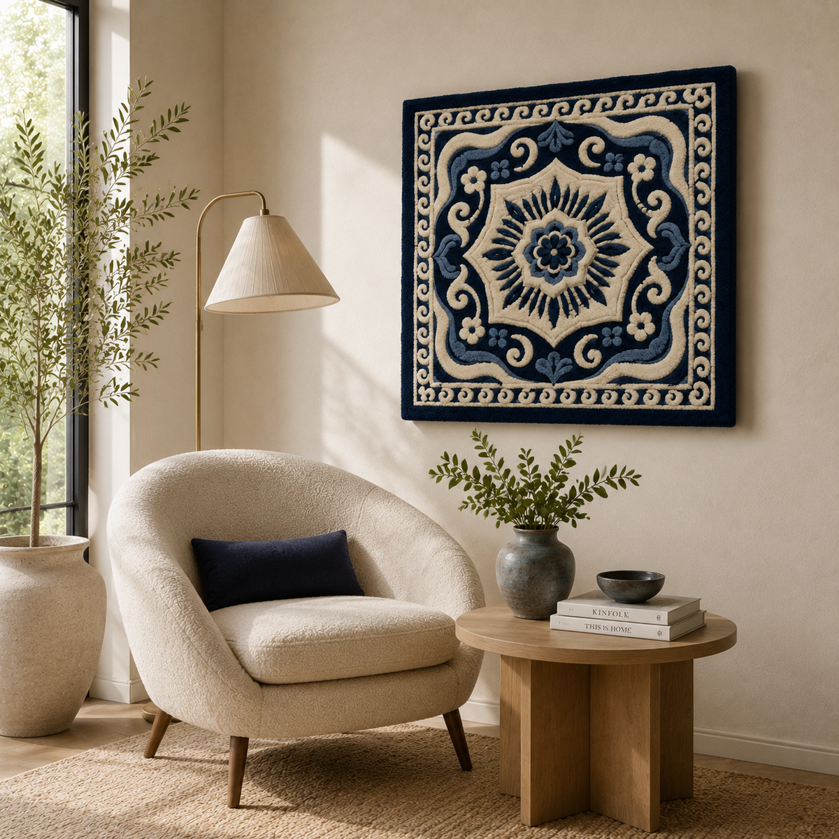 Hewn Earth Riverbend Autumn wall art featuring warm autumn leaves and river scene in a natural landscape style.