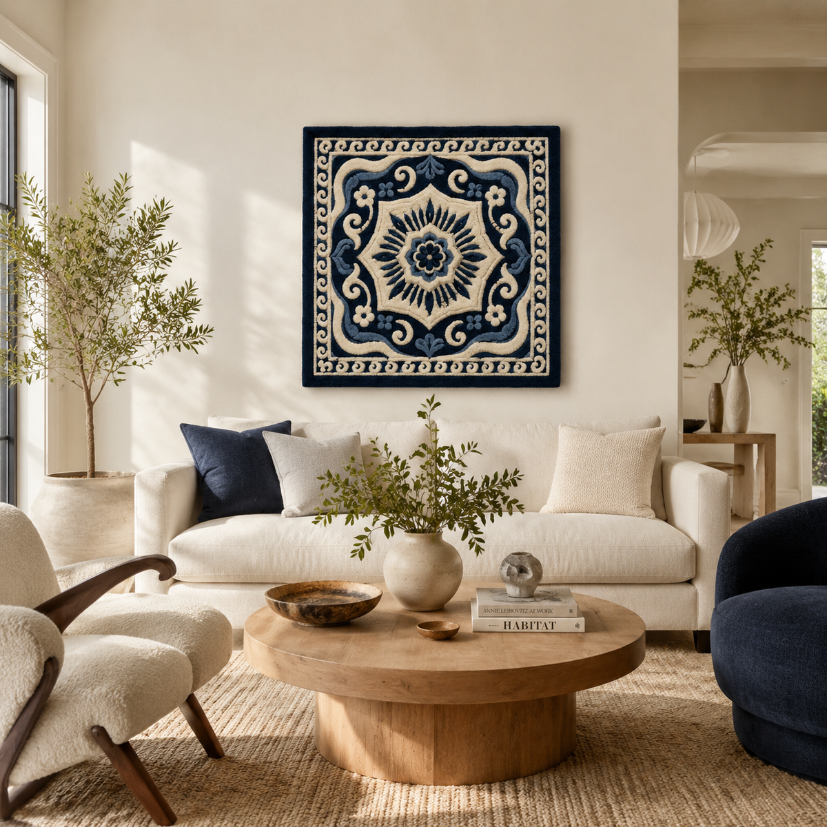 Hewn Earth Riverbend Autumn wall art featuring a scenic autumn landscape with vibrant fall foliage and river reflections.