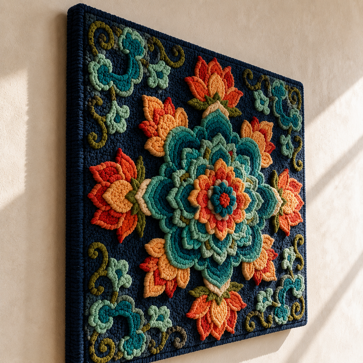 Close-up of a Sunburst Frame wall art by Hewn Earth, showcasing intricate wood details and warm natural tones.