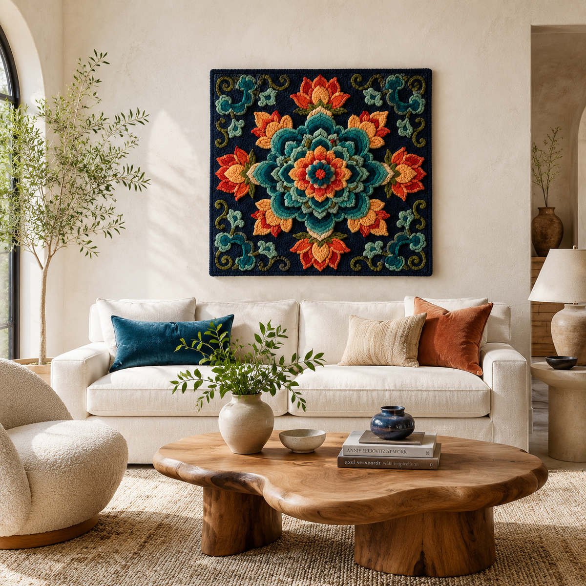 Hewn Earth Sunburst Frame wall art with vibrant sunburst design and wooden texture, suitable for modern home decor.
