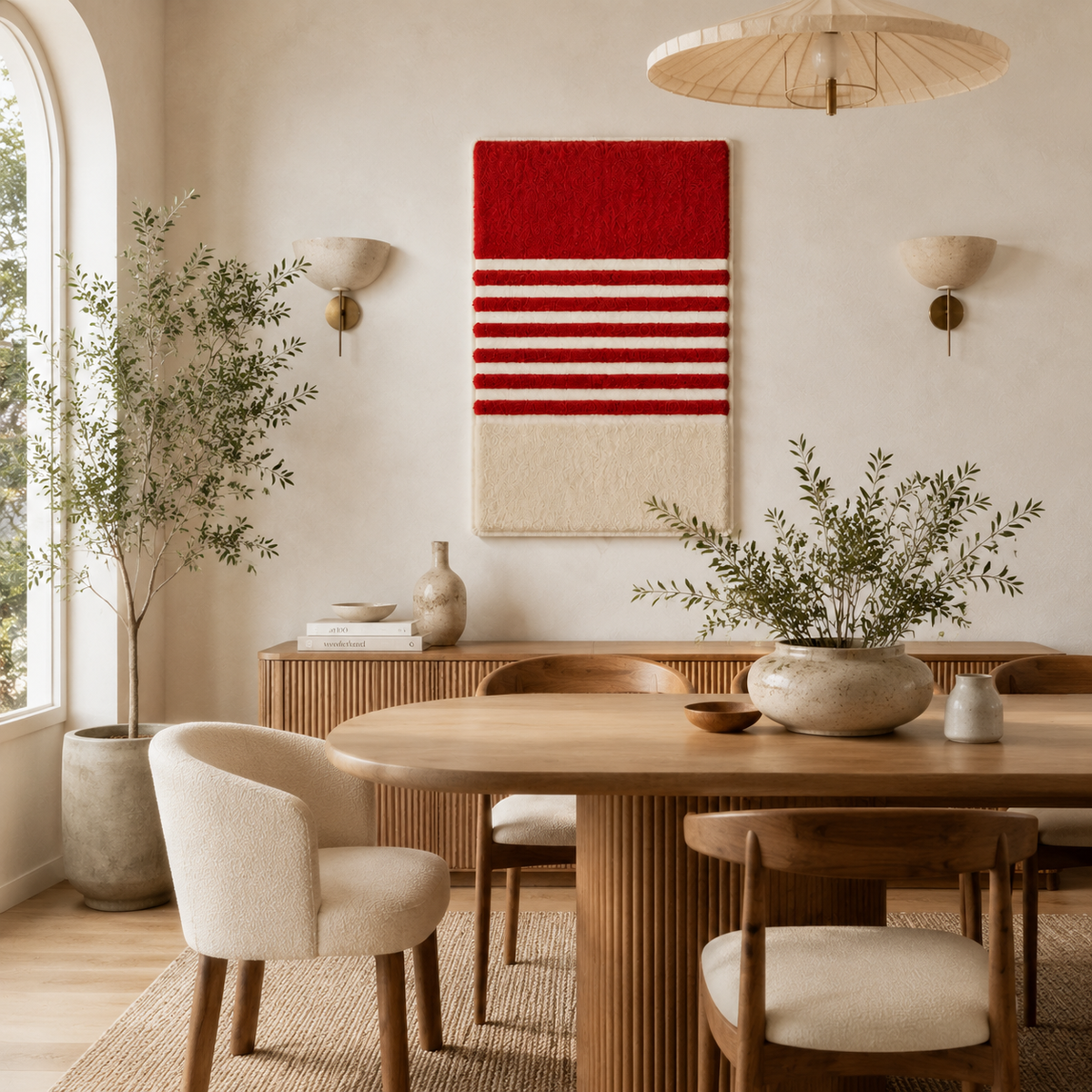 Hewn Earth Patchwork Grid wall art featuring a colorful geometric patchwork design on a light background.