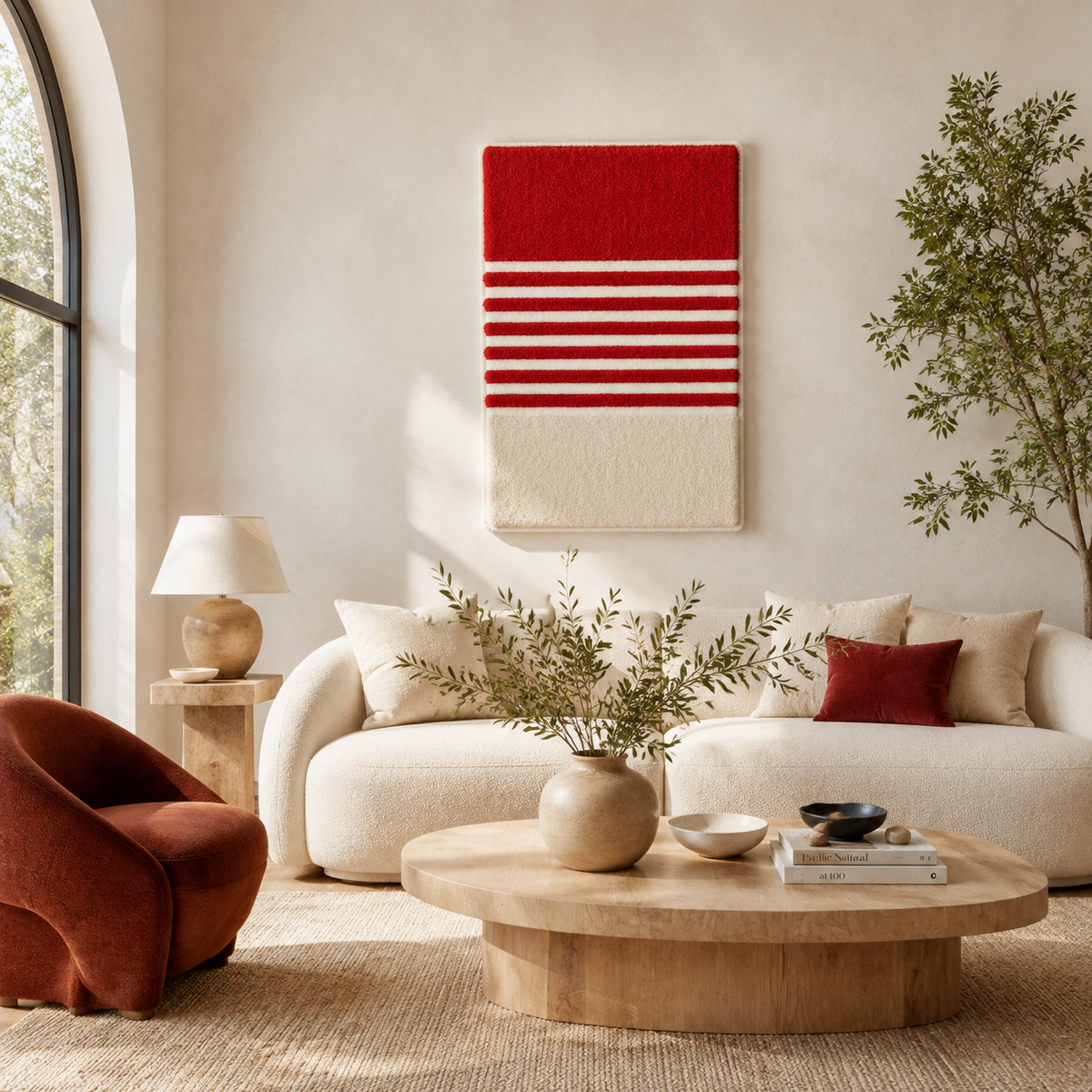 Hewn Earth Patchwork Grid wall art featuring a colorful, geometric patchwork design displayed on a wall.