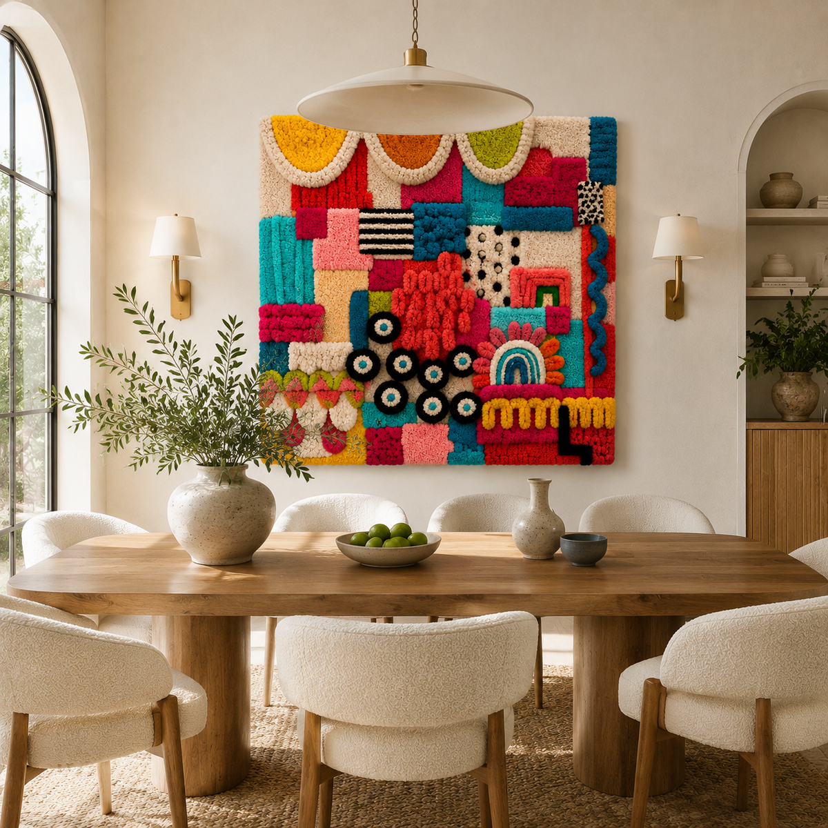 Hewn Earth Gallery Figures wall art displayed on a wall, showcasing natural textures and artistic design in a modern home setting.