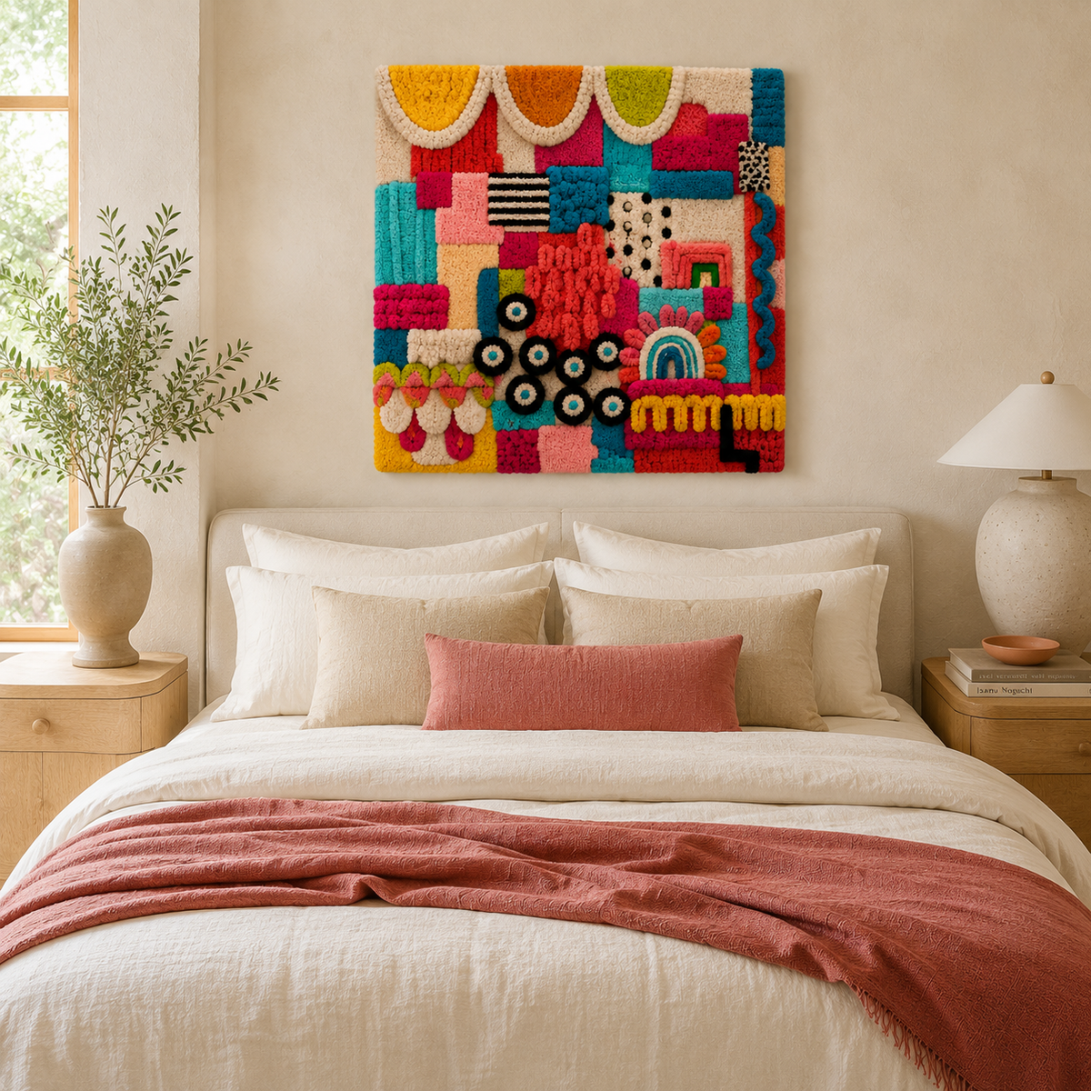 Hewn Earth Gallery Figures wall art featuring abstract natural shapes in earthy tones on a wall.