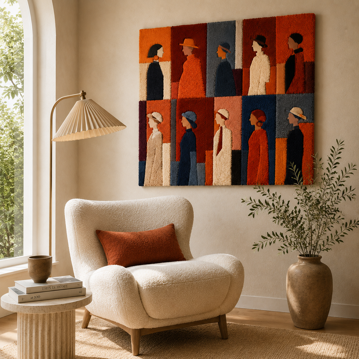 Hewn Earth Embrace wall art featuring a serene, abstract design in earthy tones on a canvas wall decor piece.