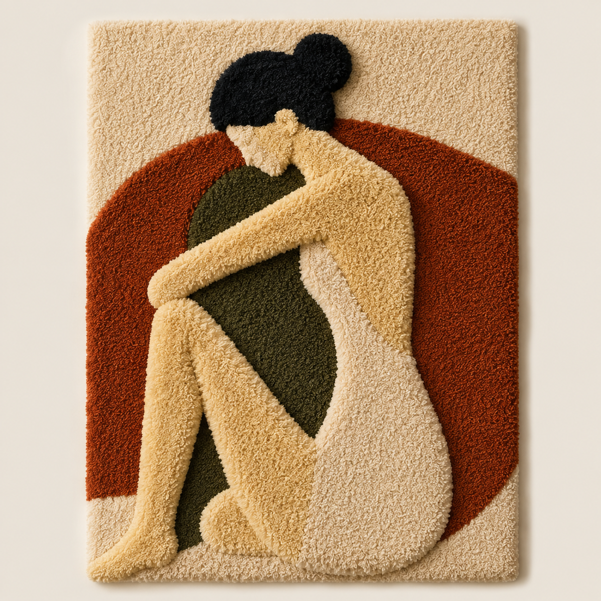 Hewn Earth Sienna Figure wall art, abstract 3D sculpture with earthy tones, displayed on a modern wall.