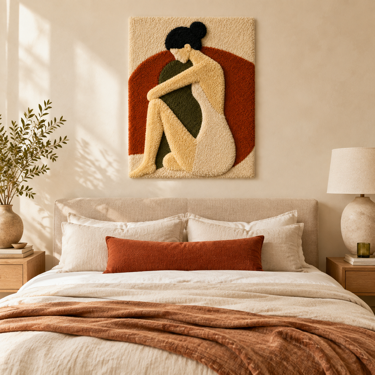 Hewn Earth Sienna Figure wall art featuring a textured, earthy-toned ceramic sculpture on a neutral background.