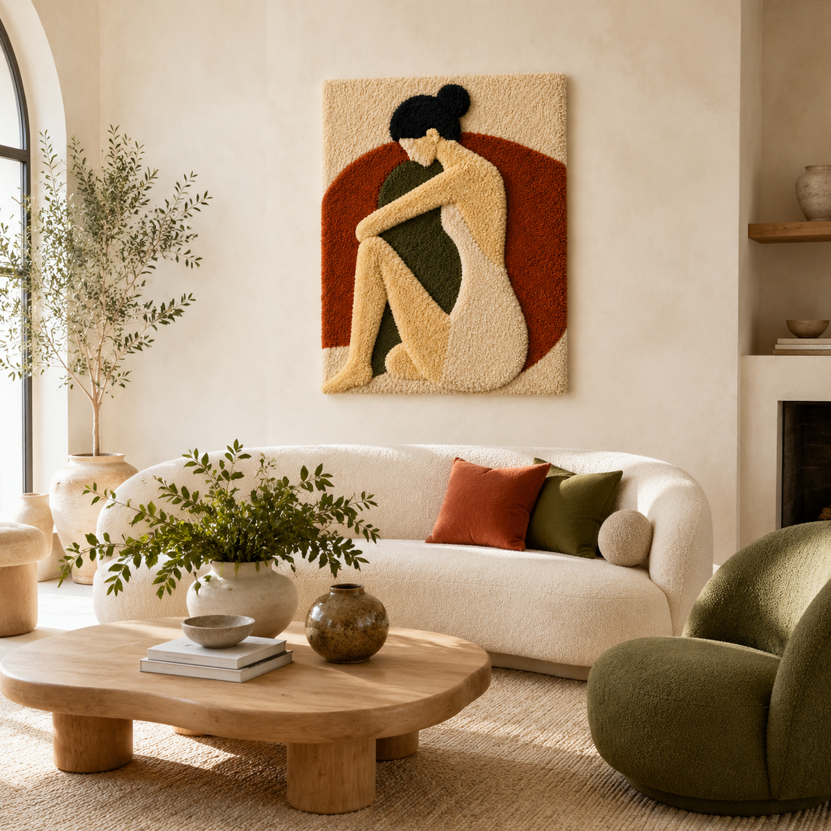 Hewn Earth Sienna Figure wall art sculpture with textured clay finish, mounted on a neutral background, showcasing artistic ceramic design.